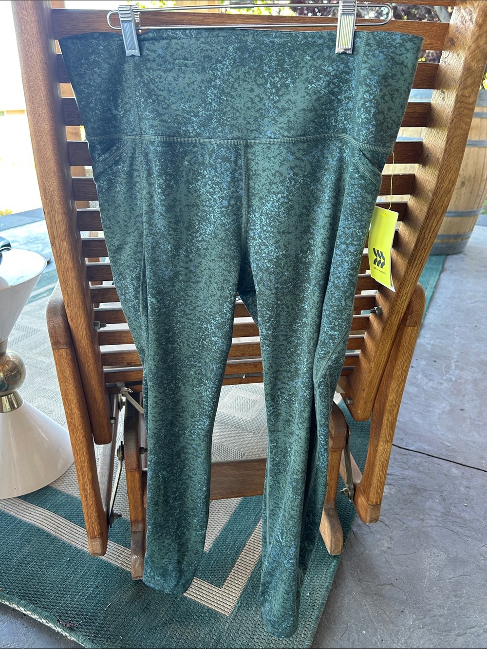 All In Motion Womens Flex Lace Up Leggings Pants Green Stretch L New UPF 50+